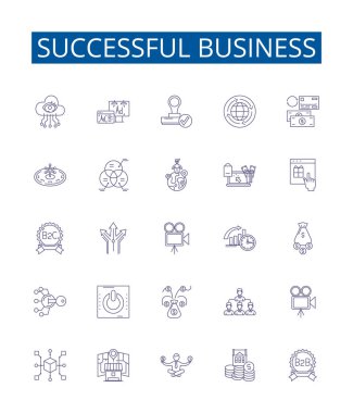 Başarılı iş hattı simgeleri ayarlandı. Tasarım koleksiyonu: Kârlı, ödüllendirici, kazançlı, kazançlı, ödüllü, gelişen, gelişen, gelişen, gelişen, gelişen vektör konsepti çizimleri