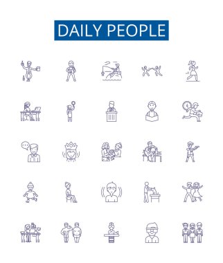 Günlük insan çizgisi simgeleri ayarlandı. Dailypeople, Independent, Populace, Residents, Commuters, Crowd, Denizens, Inwellers 'ın tasarım koleksiyonu.