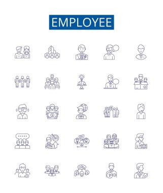 Çalışan satırı simgeleri ayarlandı. Worker, Personel, Personel, Personel, Ortaklık, Çalışan, İş arkadaşı, İş arkadaşı ana hatları vektör çizimleri tasarım koleksiyonu