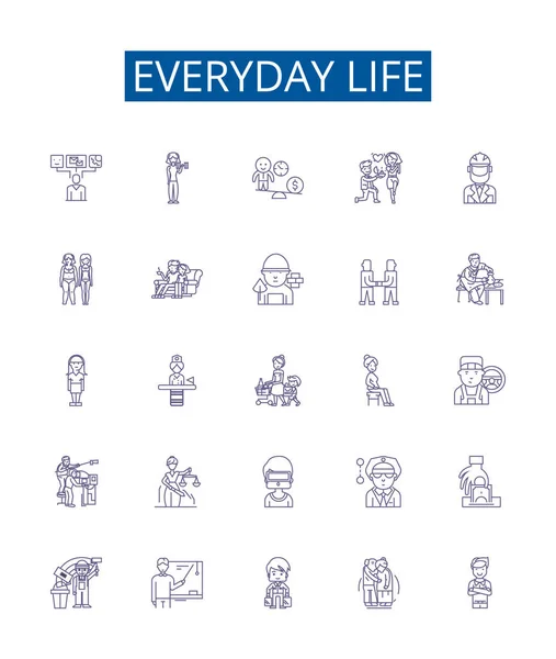 Todos Los Días Línea Vida Iconos Signos Establecidos Diseño Colección — Archivo Imágenes Vectoriales