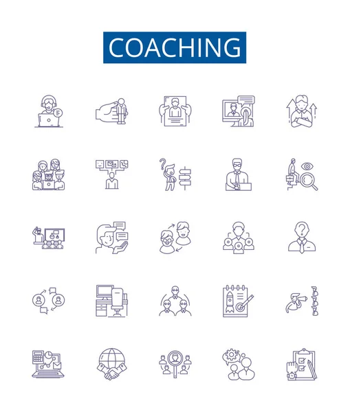 Ligne Coaching Icônes Signes Ensemble Collection Conception Mentorat Guidage Éducation — Image vectorielle