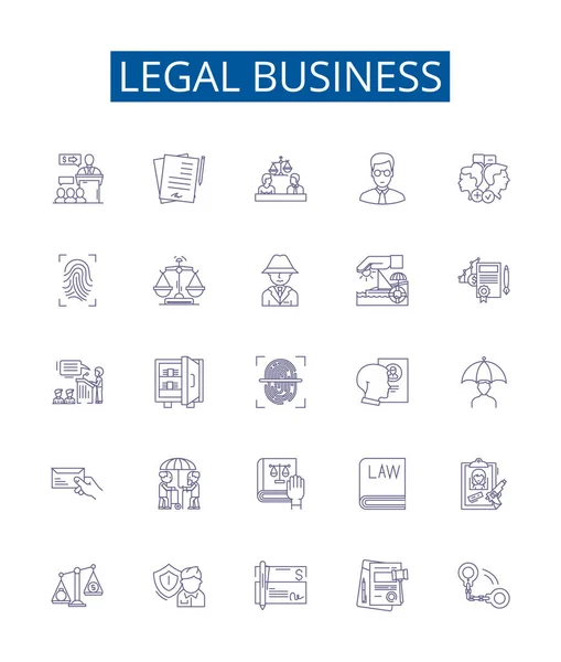 Legal Linha Negócios Ícones Sinais Definidos Desenho Coleção Direito Negócios —  Vetores de Stock