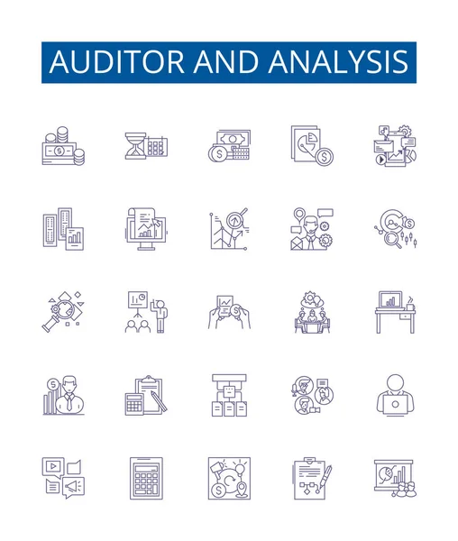 Auditor Analysis Line Icons Signs Set Design Collection Auditor Analysis — Stock Vector