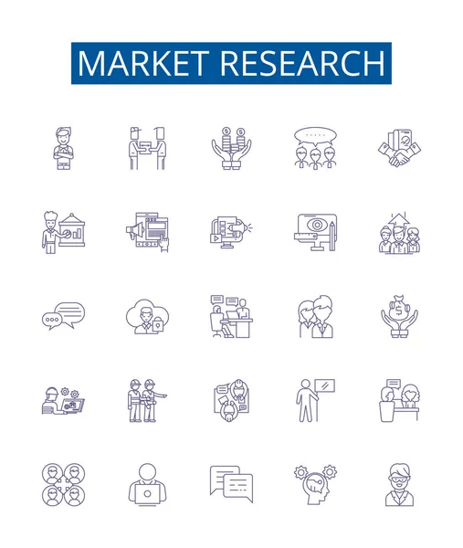 아이콘 Design Collection Market Research Analysis Surveys Consumers Brands Products — 스톡 벡터