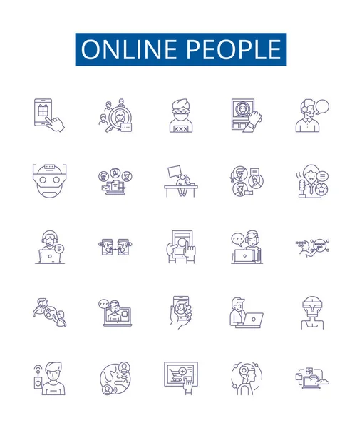 Online People Line Icons Signs Set Design Collection Internet Users — Stock Vector