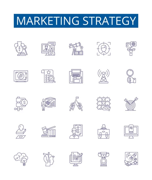 Stratégie Marketing Ligne Icônes Signes Ensemble Conception Collection Marketing Stratégie — Image vectorielle