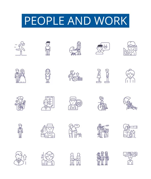 Άνθρωποι Και Γραμμή Εργασίας Εικονίδια Σήματα Που Design Collection Workers — Διανυσματικό Αρχείο