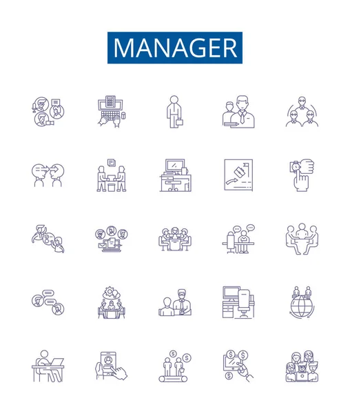 Manager Line Icons Signs Set Design Collection Manager Supervisor Director — Stock Vector
