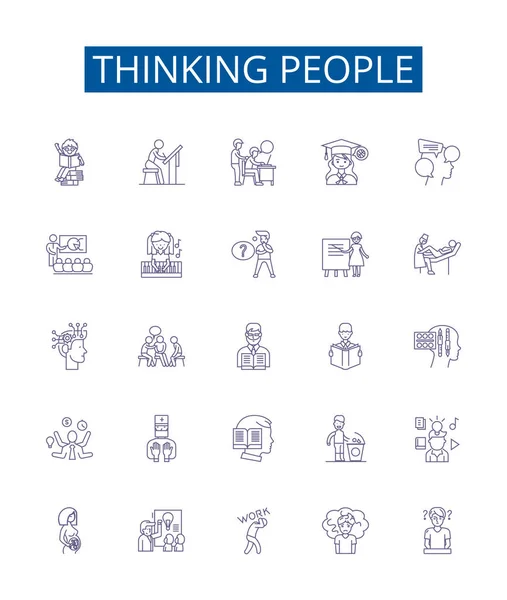 Pensando Gente Línea Iconos Signos Establecidos Diseño Colección Pensadores Inteligentes — Archivo Imágenes Vectoriales