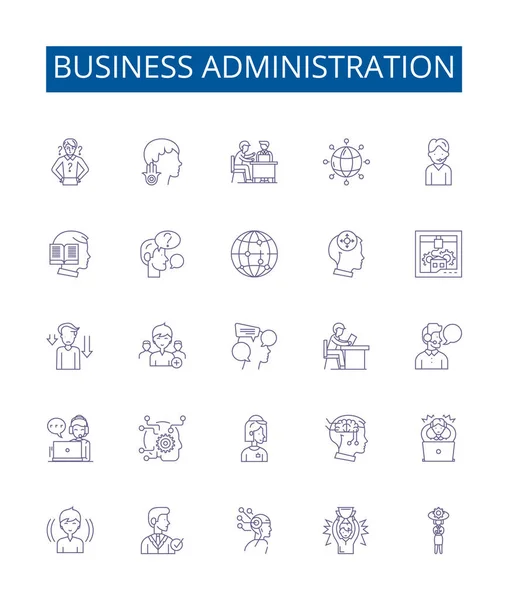 Ikony Linii Administracji Biznesowej Ustawione Kolekcja Projektowa Biznesu Administracja Zarządzanie — Wektor stockowy