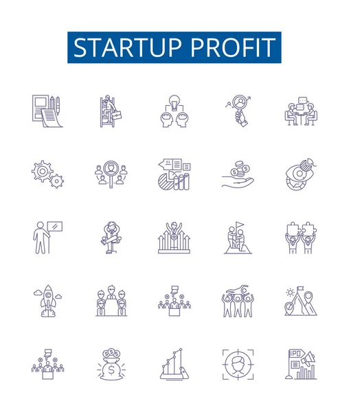 Startup Profit Line Icons Signs Set Design Collection Profitability Profits — Stock Vector