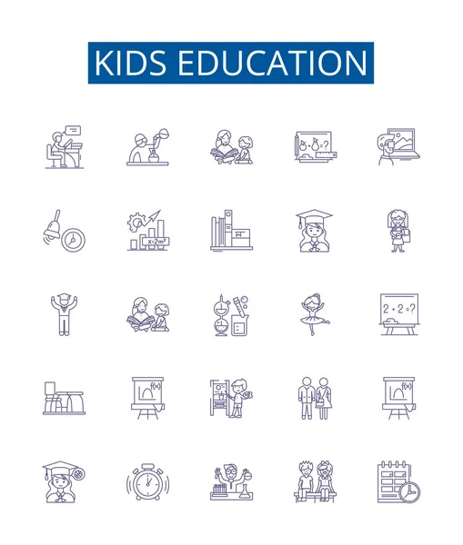 Kids Education Line Icons Signs Set Design Collection Childhood Learning — Stock Vector