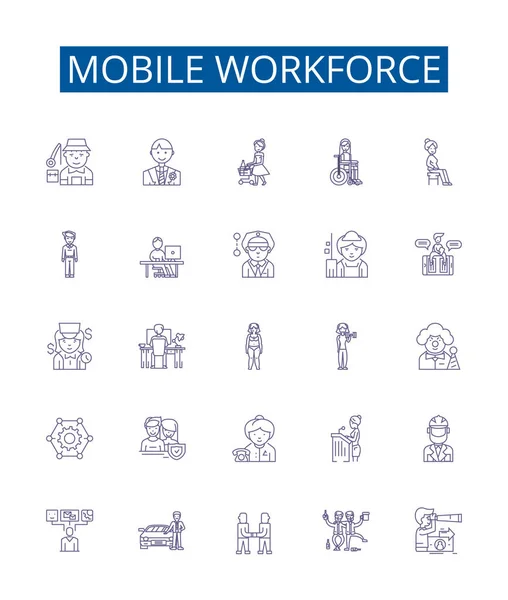 Κινητή Γραμμή Εργασίας Εικονίδια Σήματα Που Design Collection Mobile Workforce — Διανυσματικό Αρχείο