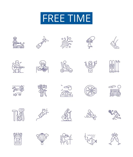 Línea Tiempo Libre Iconos Signos Establecidos Diseño Colección Ocio Ociosidad — Vector de stock