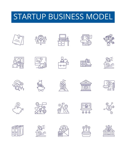 Startup Modello Business Linea Icone Segni Set Collezione Design Imprenditorialità — Vettoriale Stock