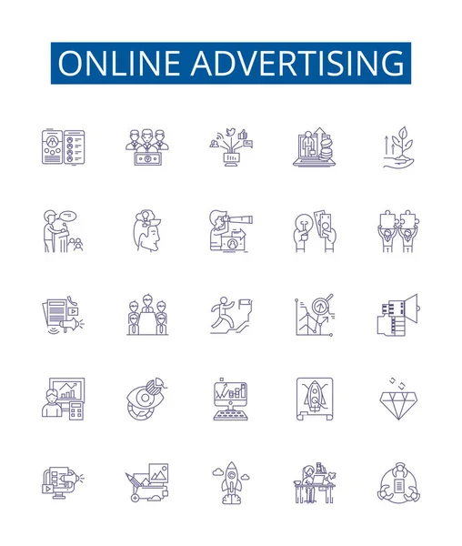 Çevrimiçi Reklam Hattı Simgeleri Ayarlandı Dijital Reklamlar Nternet Tanıtımlar Pazarlama — Stok Vektör