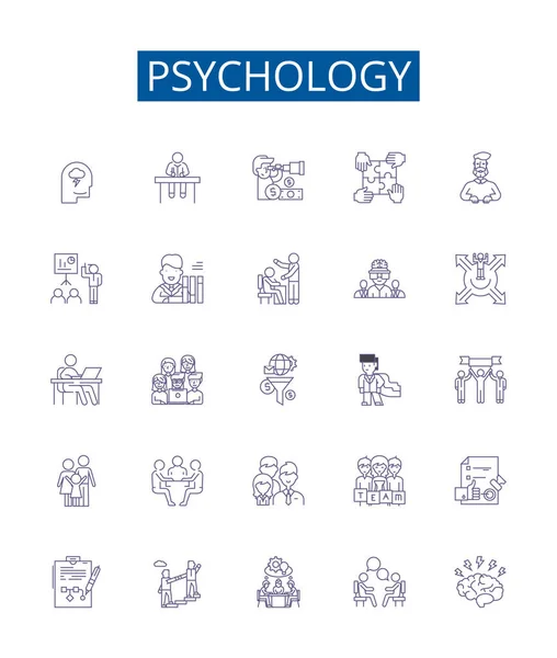 Ikony Psychologii Ustawione Kolekcja Projektów Psychologii Umysłu Mózgu Emocji Zachowania — Wektor stockowy