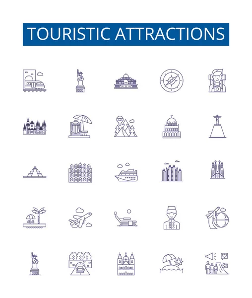 Attrazioni Turistiche Linea Icone Segni Set Raccolta Design Attrazioni Turismo — Vettoriale Stock