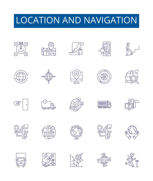 Location Navigation Line Icons Signs Set Design Collection Navigation Location — Stock Vector