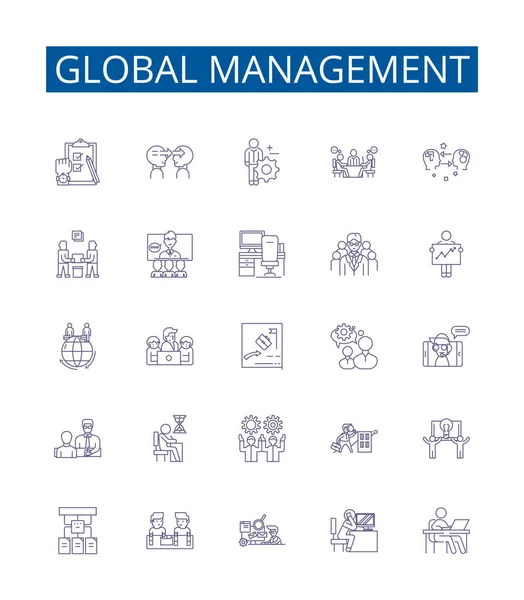Ikony Globalnej Linii Zarządzania Ustawione Kolekcja Projektów Global Management International — Wektor stockowy