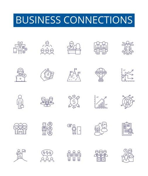 Linia Połączeń Biznesowych Ikony Zestaw Znaków Kolekcja Projektów Sieci Powiązania — Wektor stockowy