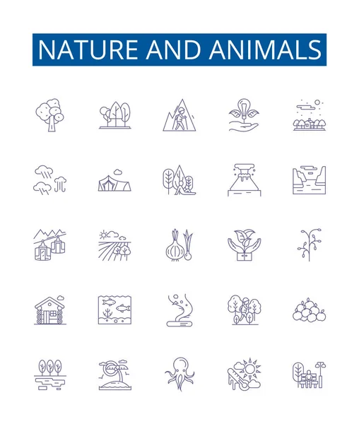 Natura Animali Linea Icone Segni Set Collezione Design Natura Animali — Vettoriale Stock
