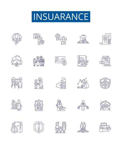 Insuarance Line Icons Signs Set Design Collection Insurance Coverage Policies — Stock Vector