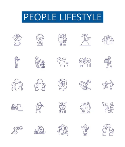 Mensen Lifestyle Lijn Pictogrammen Borden Set Design Collectie Van Lifestyle — Stockvector