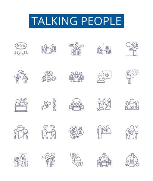 Hablando Personas Línea Iconos Letreros Establecidos Diseño Colección Conversación Chatear — Archivo Imágenes Vectoriales