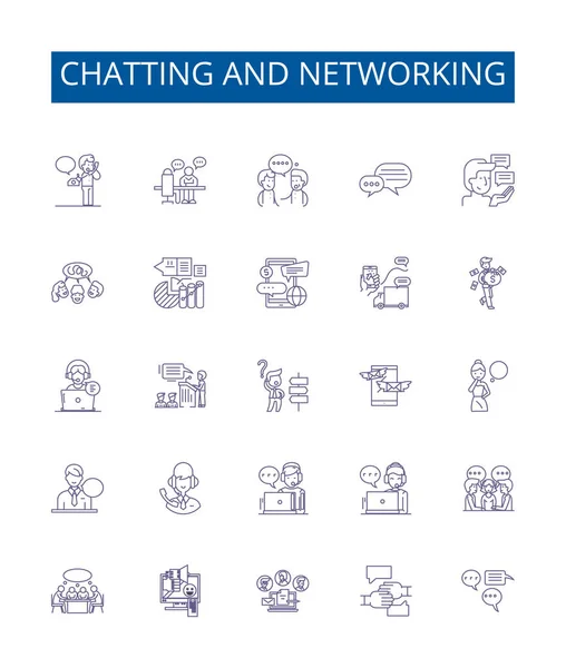 チャットとネットワーキングのラインアイコンが設定されています チャット ネットワーキング メッセージング 社会化 コミュニケーション 相互作用 エンゲージメントアウトラインベクトルコンセプトイラストのデザインコレクション — ストックベクタ