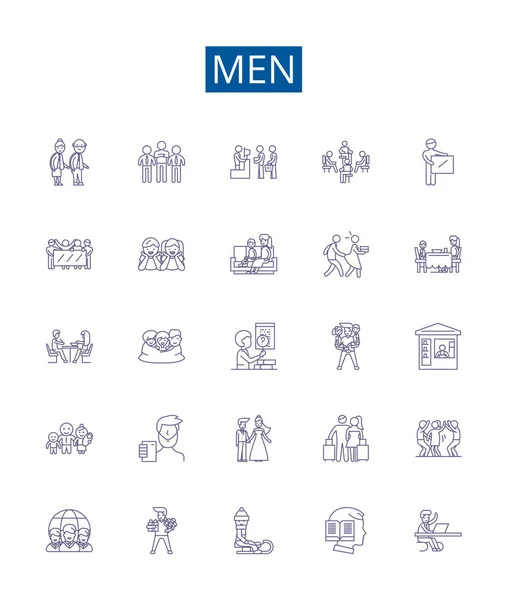 Men Line Icons Signs Set Design Collection Men Gender Masculinity — Stock Vector