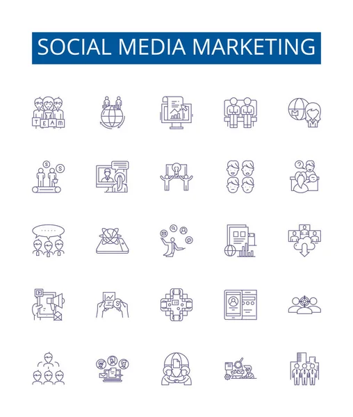 Social Media Marketing Linie Symbole Zeichen Gesetzt Designsammlung Von Netzwerken — Stockvektor