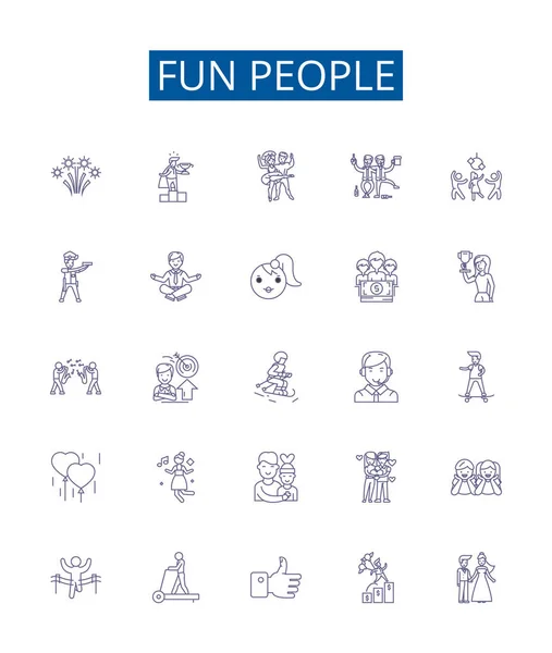Fun People Line Icons Signs Set Design Collection Mirthful Amusing — Stock Vector