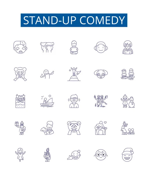 Stand Comedy Lijn Pictogrammen Borden Ingesteld Design Collectie Van Humor — Stockvector