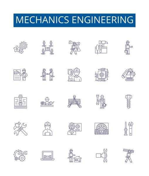 Mechanica Engineering Lijn Pictogrammen Borden Set Design Collectie Van Mechanica — Stockvector
