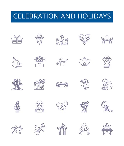 Celebración Días Festivos Línea Iconos Signos Establecidos Diseño Colección Festivales — Vector de stock
