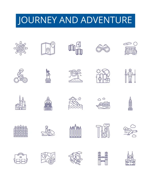 旅程和冒险线标志设置 航海家 探险的设计集合 — 图库矢量图片