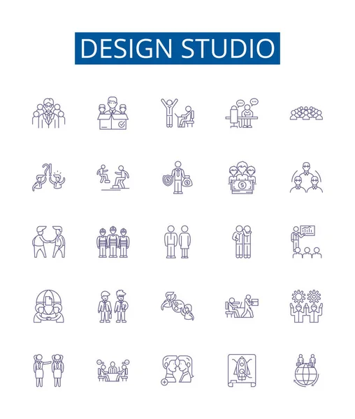 Design Studio Linea Icone Segni Set Collezione Design Design Studio — Vettoriale Stock