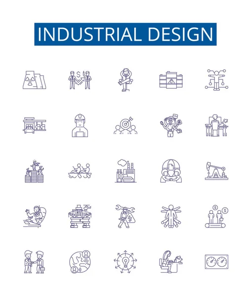 Industri Desain Line Ikon Tanda Tanda Yang Ditetapkan Koleksi Desain - Stok Vektor