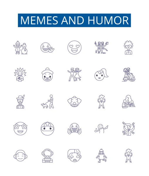 Memes Humor Line Icons Signs Set Inglés Diseño Colección Memes — Archivo Imágenes Vectoriales