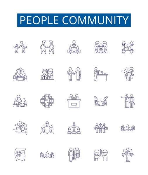 People Community Line Icons Signs Set Design Collection Community People — Stock Vector