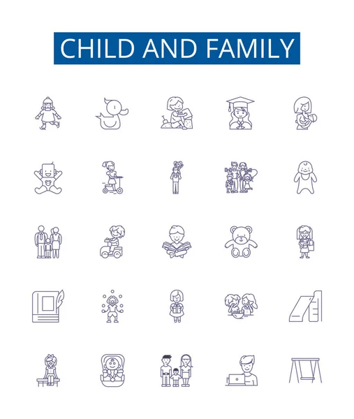 Child Family Line Icons Signs Set Design Collection Child Family — Stock Vector