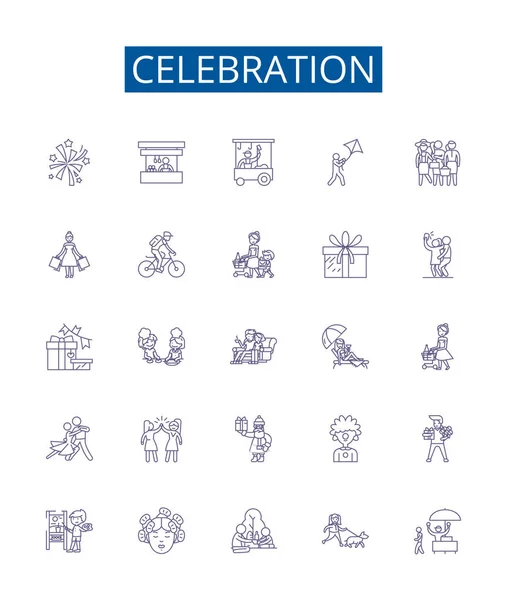 Celebration Line Icons Signs Set Design Collection Festivity Jubilee Rejoicing — Stock Vector
