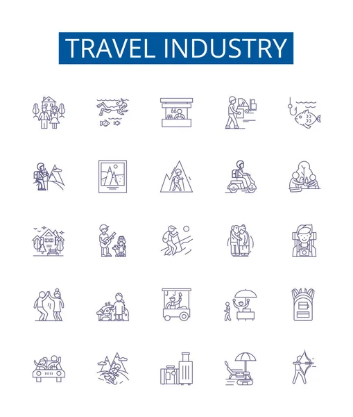 Utazási Ipar Vonal Ikonok Beállítva Design Gyűjteménye Turizmus Utazás Utazás — Stock Vector