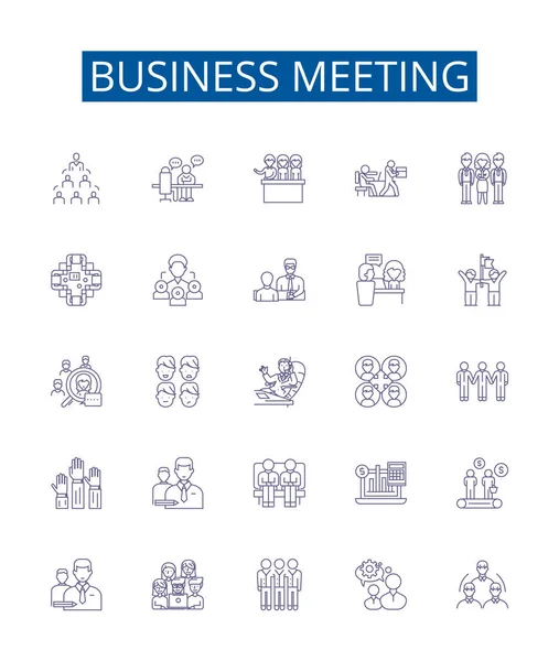 Ikony Spotkań Biznesowych Ustawione Kolekcja Projektów Huddle Negocjacje Konferencja Agenda — Wektor stockowy