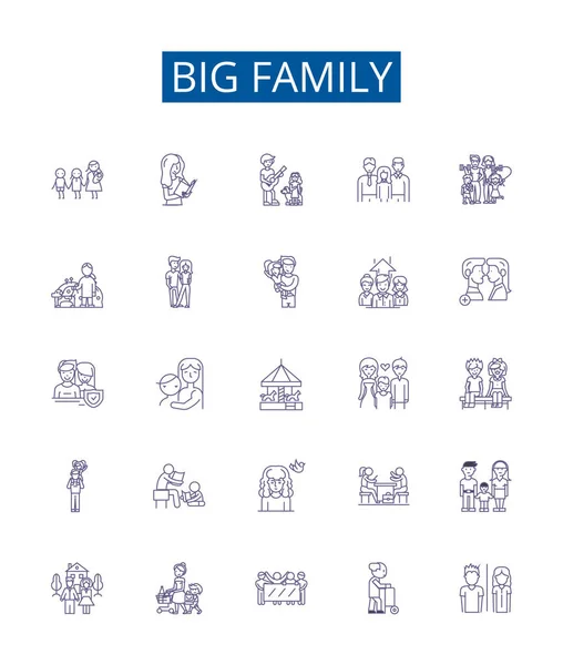 Набор Иконок Большой Семейной Линии Дизайнерская Коллекция Large Clan Extended — стоковый вектор