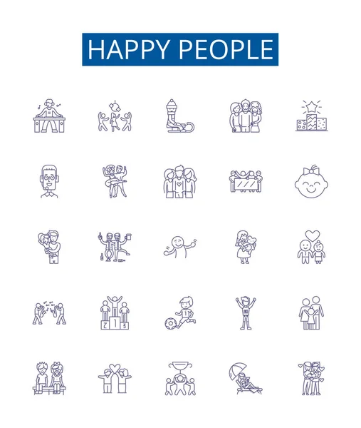 Щасливі Люди Вишиковують Ікони Колекція Дизайну Весела Радісна Усміхнена Задоволена — стоковий вектор