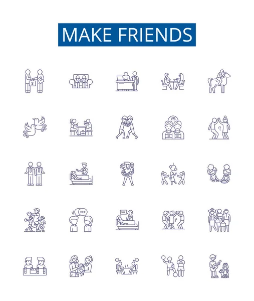 Make Friends Line Icons Signs Set Design Collection Connect Mingle — Stock Vector