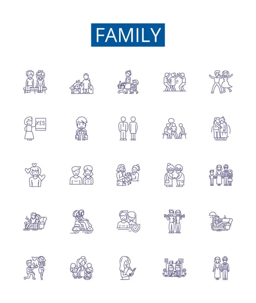 Línea Familia Iconos Signos Establecidos Diseño Colección Kin Familiares Clan — Vector de stock
