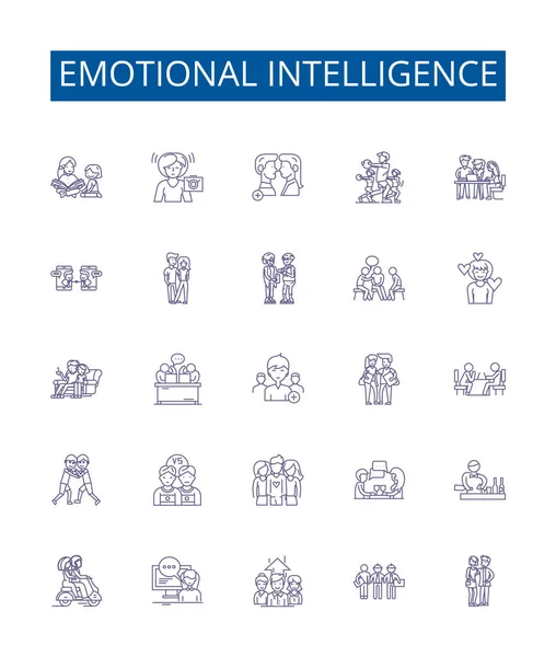 Linha Inteligência Emocional Ícones Sinais Definidos Coleção Design Afetivo Sensibilidade — Vetor de Stock